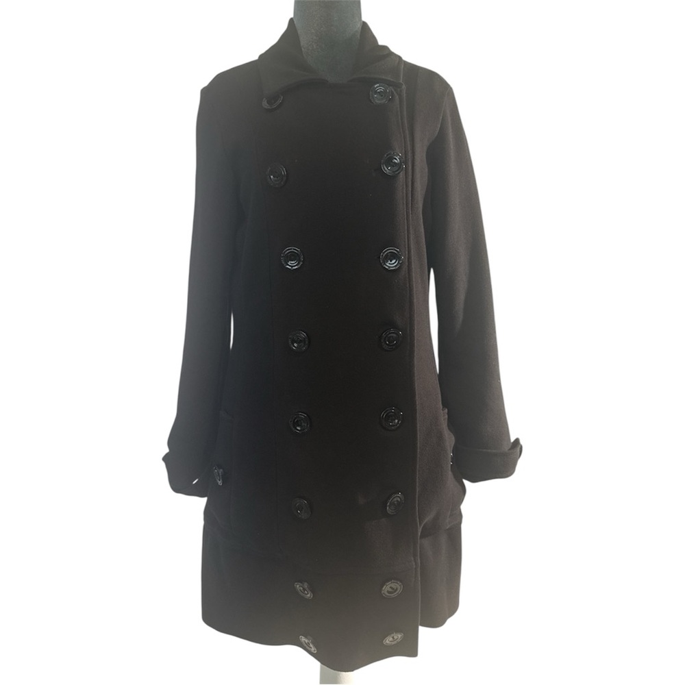 Twisted Heart Peacoat Size Small Black Double Breasted Military Wool Blend